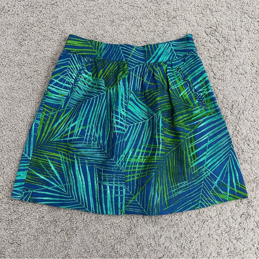Banana Republic Mystic Blue Palm Print Linen Blend A Line Mini Shirt Womens 2P